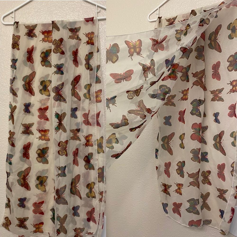 semi sheer silky colorful butterfly Mariposa lightweight scarf print 21x66
